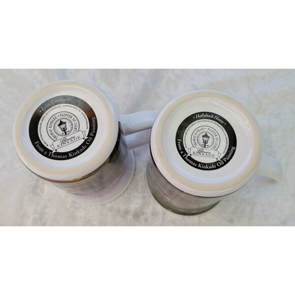 Thomas Kinkade Illuminating Mugs LOT of 2 Lilac Cottage Hollyhock House 6 oz set - Picture 4 of 5